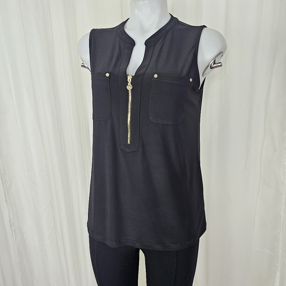 Anne Klein black sleeveless top zip front with chest pockets size small - Picture 1 of 8